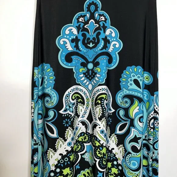MSK Dress Womens Small Black blue green Strapless Paisley Print Floor Maxi - Picture 4 of 13